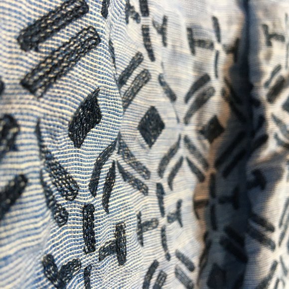 Anthropologie Odille Skirt 4 Blue Linen Blend Layered Embroidered A Line Knee - Picture 4 of 15